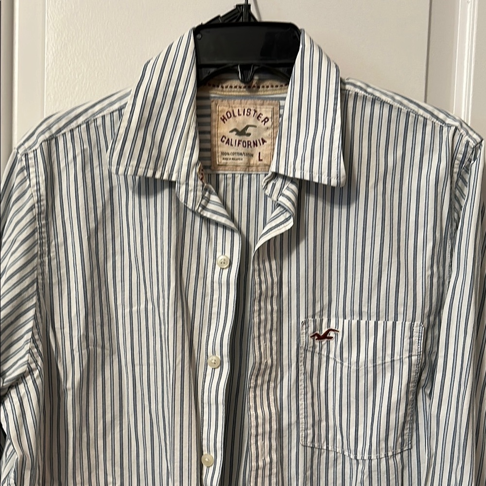 Hollister Blue Casual Button Down Shirt with Classic Stripes